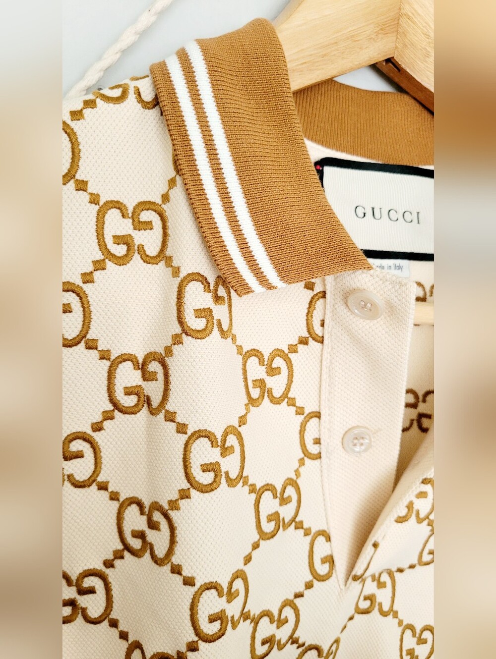🇮🇹GUCCI EMBROIDERED👕 BEIGE POLO✨️ - Picture 7 of 15